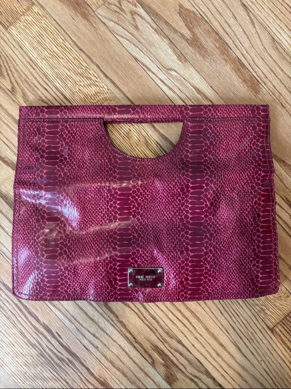 Nine West Fuschia Raspberry color Snakeskin Fold Um Clutch Purse